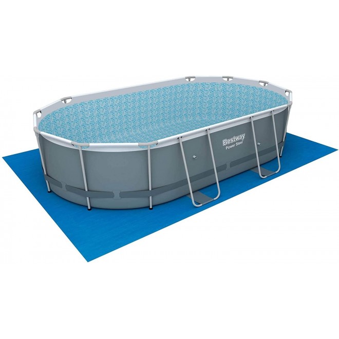 Bestway 56655E Power Steel 16ft x 10ft x 42in Outdoor Oval Frame Above Ground Swimming Pool Set with 1000 GPH Cartridge Filter Pump and Ladder