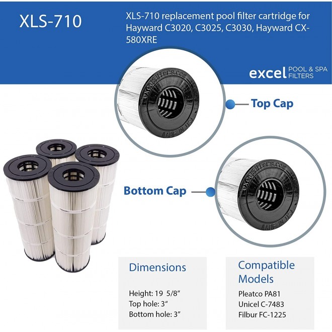 Excel Filters XLS-710 Replacement Pool Filter Cartridge for Hayward C3020, C3025, C3030. Also Replaces Hayward CX580XRE, Unicel C-7483, Filbur FC-1225, Pleatco PA81