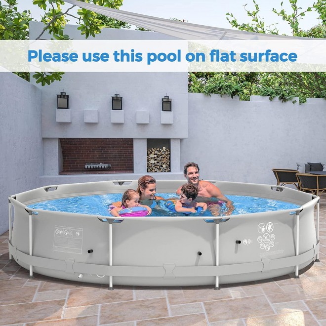 GYMAX 12ft x 31.5inch Above Ground Pool, Steel Frame Swimming Pool with Pool Cover, Tear-Resistance Durable Outdoor Pool for Backyard, Patio (Grey)