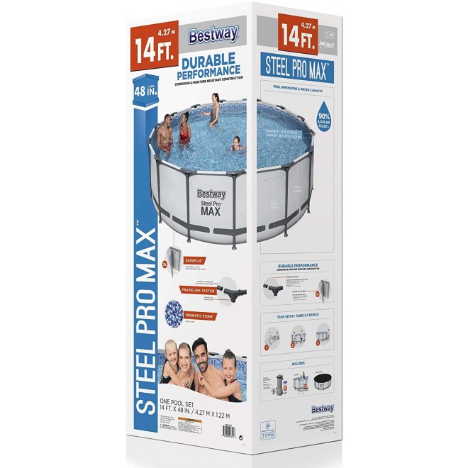 Bestway 5613HE Steel Pro MAX 14 x 4 Foot Outdoor Circle Frame Above Ground Round Swimming Pool Set with Ladder and Filter Pump