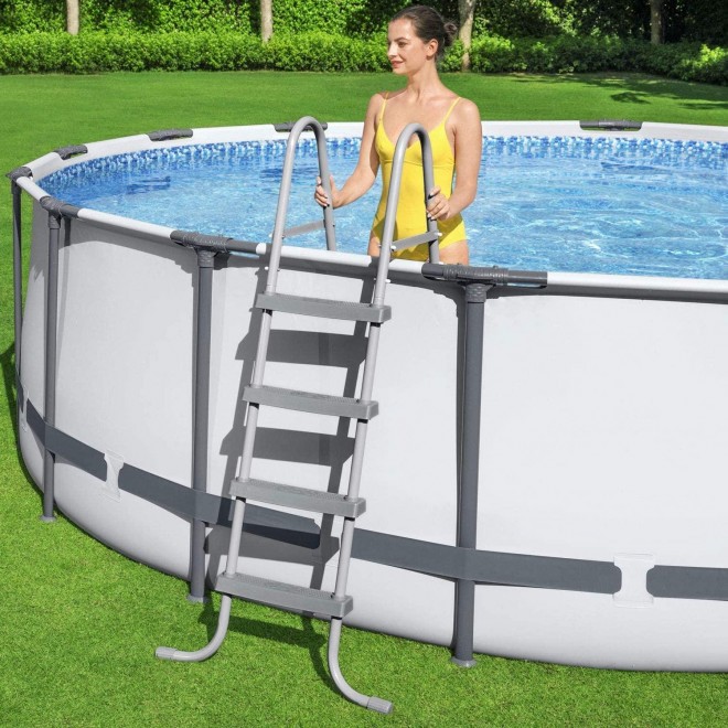 Bestway 5613HE Steel Pro MAX 14 x 4 Foot Outdoor Circle Frame Above Ground Round Swimming Pool Set with Ladder and Filter Pump