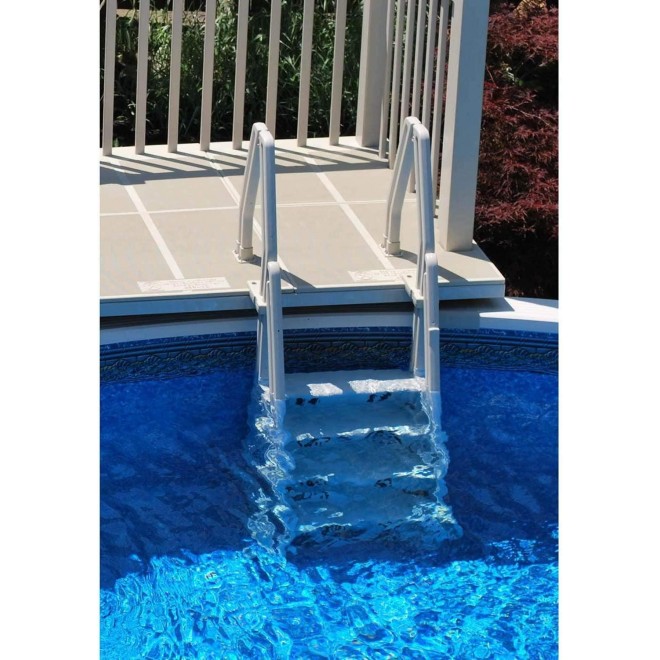 Vinyl Works Deluxe Adjustable 24 Inch in-Pool Step Ladder Entry System for Above Ground Swimming Pools, White