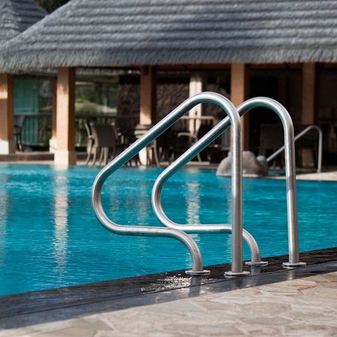 PINFU Pool Hand Rail Easy Mount Handrail with Base Plate, 304 Stainless Steel Swimming Stair for Pool, spa Club, or Water Park.