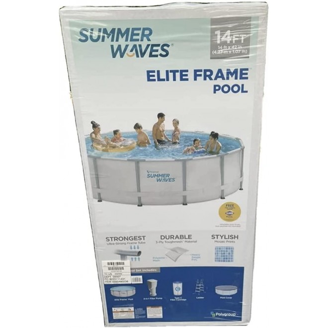 SUMMER WAVES 14ft Elite Frame Pool with Filter Pump, Cover, and Ladder