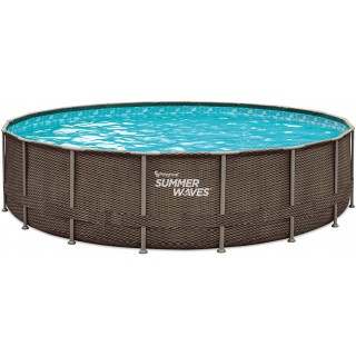Summer Waves 18ft Elite Frame Above-Ground Pool with Filter Pump, Ladder & Pool Cover, Dark Double Rattan
