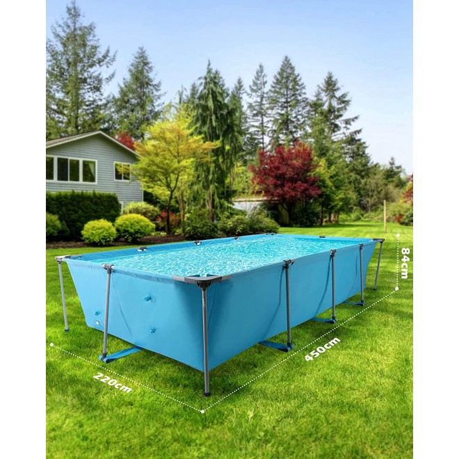 Rectangular Frame Swimming Pool 15FT Metal Frame Outdoor Backyard Above Ground Swimming Pool Family Splash Frame Swimming Pool Set