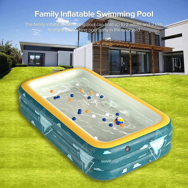 Summer Day Family Inflatable Pool Rectangle Folding Inflatable Top Ring Swimming Pools Durable Non-slip Above Ground Pool Outdoor Garden Water Sports Games 210×145×60cm wangdi ( Size : 210x145x60cm )