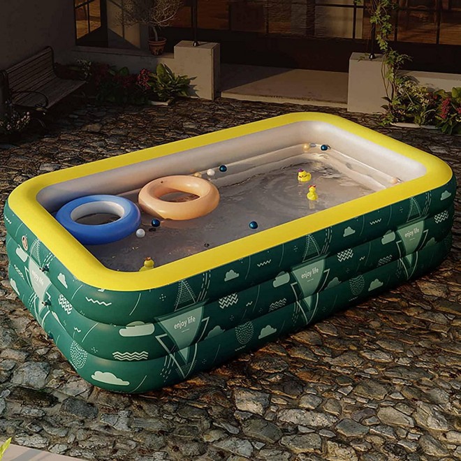 Summer Day Family Inflatable Pool Rectangle Folding Inflatable Top Ring Swimming Pools Durable Non-slip Above Ground Pool Outdoor Garden Water Sports Games 210×145×60cm wangdi ( Size : 210x145x60cm )
