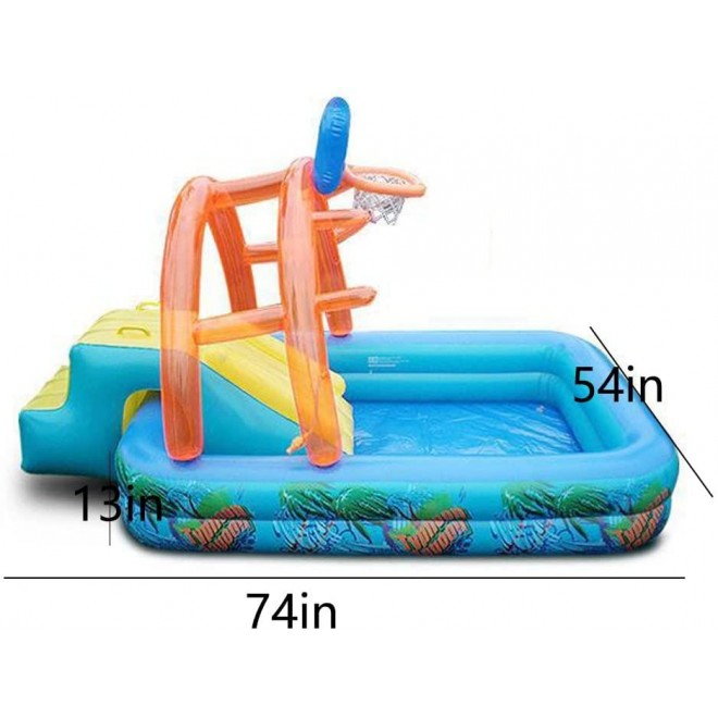 ZIZAVA PVC Children's Inflatable Swimming Pool 74x 54in, Multifunctional Slide Pool, Suitable for Outdoor, Garden, Backyard, Summer Water Parties, Easy to Place and fold