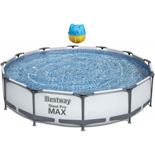 Hey! Cool Pool Flip Plop Float Cleaning Mineral Chlorine Swimming Pool Care with Bestway Steel Pro Max Frame Round Above Ground Swimming Pool