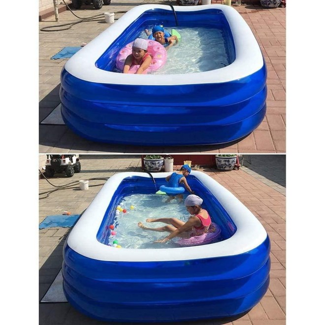 Above Ground Blow Up Pool with Filter Pump, Large Inflatable Pool Rectangle, Inflatable Swimming Pool for Kids and Adults, Backyard Pools for Family, 318x185x68cm