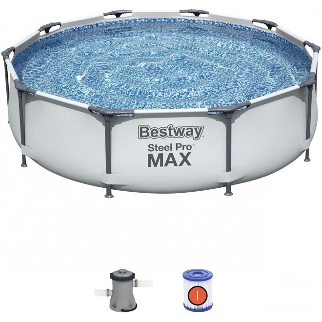 Bestway 10ft x 10ft x 25ft Steel Pro Round Family Swimming Pool & Water Test Kit