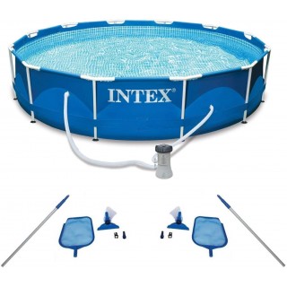 Intex Metal Frame Swimming Pool with Filter Pump and Pool Cleaning Kit (2 Pack)