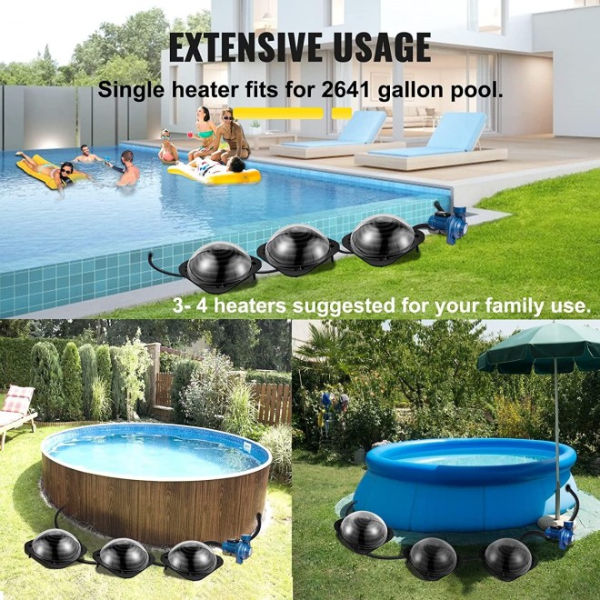 YKQJS-YQ Tools Convenient Solar Dome Heater In ground/Above Ground Swimming Pool Water Heater Sun Heated Dome Black for Outdoor Pools