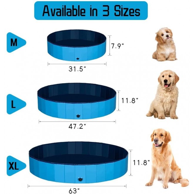 Dog Pool, Foldable Pet Pool Portable Pet Bath Tub Outdoor Swimming Pool for Large Dogs or Cats and Kids (Light Blue X)