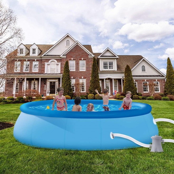 10ft x 30in Quick Set Inflatable Above Ground Swimming Pool with Water Filter Pump & Air Pump
