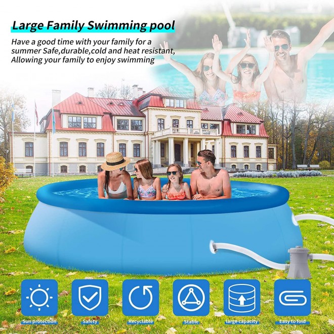 10ft x 30in Quick Set Inflatable Above Ground Swimming Pool with Water Filter Pump & Air Pump