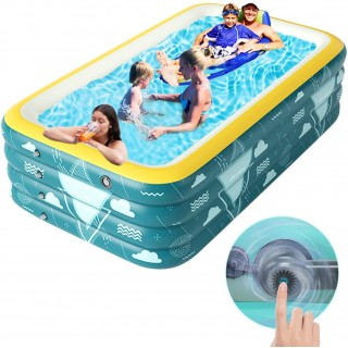 Inflatable Swimming Pool, Automatic Inflatable Full-Sized Family Blow Up Lounge Pools for Adults , Kids, Toddlers, 118