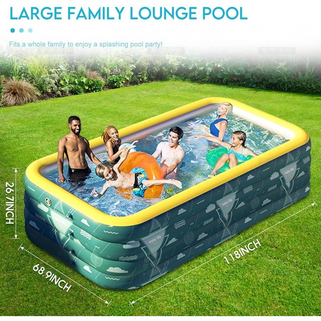 Inflatable Swimming Pool, Automatic Inflatable Full-Sized Family Blow Up Lounge Pools for Adults , Kids, Toddlers, 118
