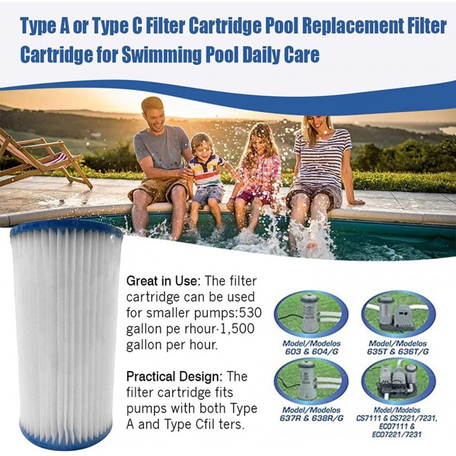 Amberbaby Swimming Pool & Spa Replacement Filter Cartridge, Type A or Type C Filter Cartridge, Pool Replacement Filter Cartridge for Swimming Pool Daily Care 9 Pack