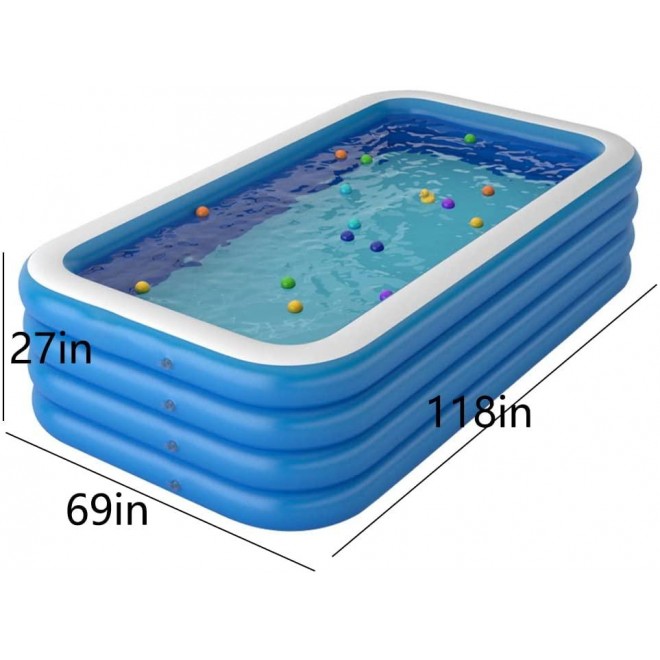 ZIZAVA PVC Home Inflatable Swimming Pool 118x69in, Four Rings Thickened Paddling Pool, Suitable for Outdoor, Garden, Backyard, Summer Water Parties, Easy to Place and fold, Blue