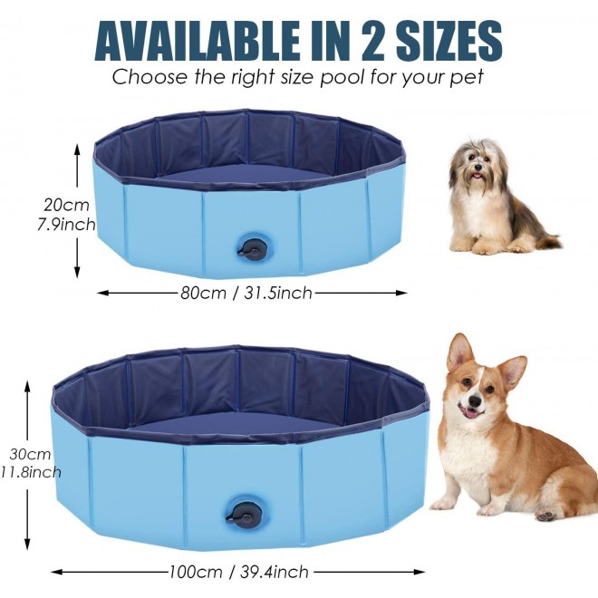 Dog Pool, Foldable Pet Pool Portable Pet Bath Tub Kiddie Outdoor Collapsible Swimming Pool for Large Dogs or Cats and Kids (Blue 80 x 20cm)