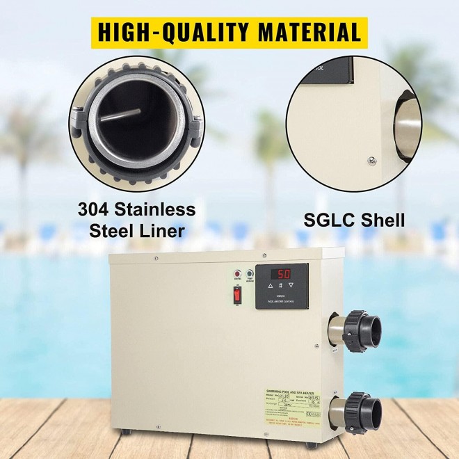 TYQXSH Pump Accessories 11KW 220V Electric Digital Water Heater Thermostat, SPA Hot Tub Bath Heating Adjustable Temperature, Swimming Pool Heater (Color : Beige, Size : 11KW)