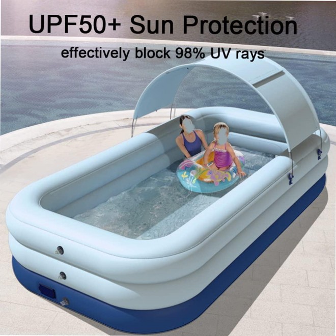 Taruor Automantic Inflatable Swimming Pool for Kids, Inflatable Kiddie Pool with Float Raft Removable Canopy Outdoor Backyard Water Party Kids Pool