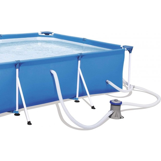 Bestway 56412E Steel Pro 9.8ft x 6.6ft x 26in Outdoor Rectangular Frame Above Ground Swimming Pool Set with 330 GPH Filter Pump and Repair Patch, Blue
