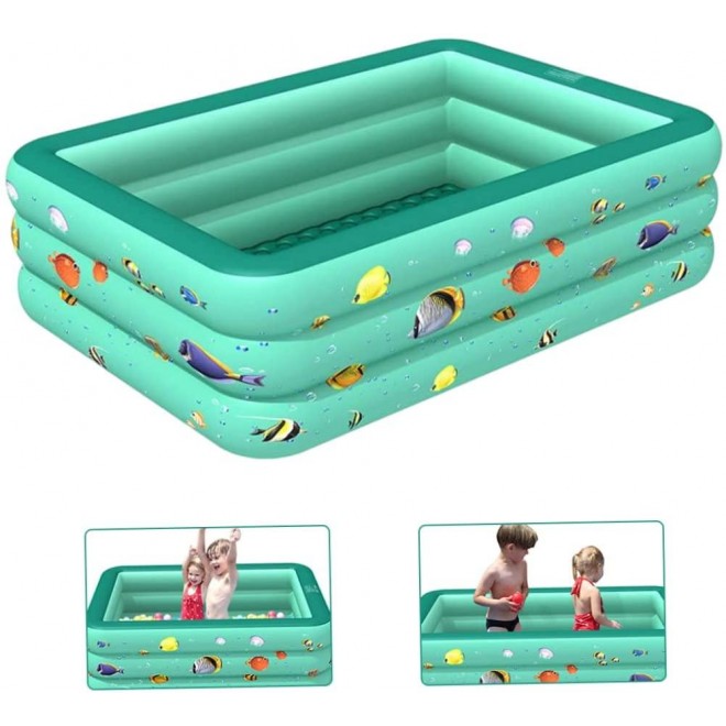 Paddling Pool Inflatable Paddling Pools for Kids Cartoon Paddle Pool Small Swimming Pools for Gardens Outdoor Backyard Green 130CM Kids Rectangular Pool wangdi ( Color : Green 1.5m , Size : 1.5M )