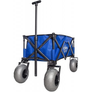Sorin Outdoor Heavy Duty Collapsible Foldable Beach Cart with Balloon Wheels for Sand Garden Wagon Camping Beach Wagon with Balloon Tires Cart for Beach with Big Wheels Inflatable Tires
