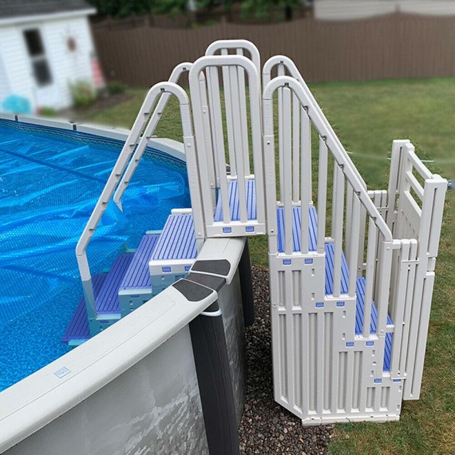 Confer Warm Gray Above Ground Blue Swimming Pool System w/ Blue Steps & Closure