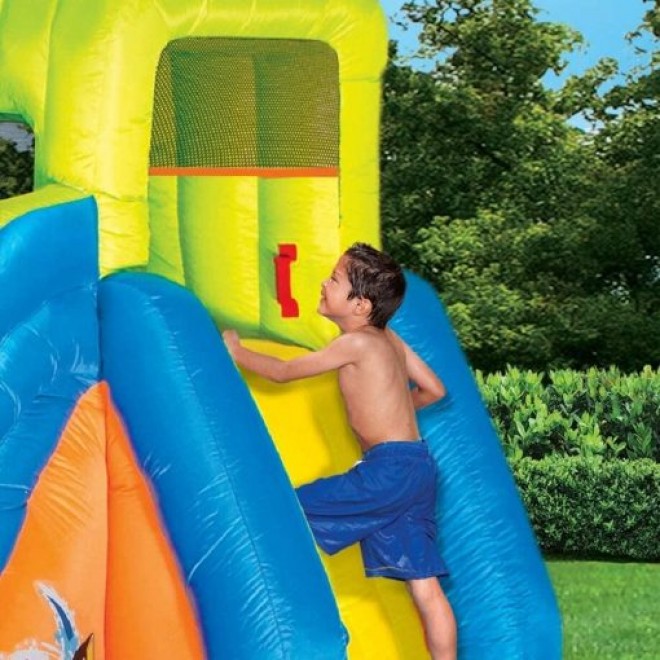 BANZAI Pipeline Twist Kids Inflatable Outdoor Backyard Water Pool Aqua Splash Park and Slides with Climbing Wall, Water Cannons, & Clubhouse, Ages 5+