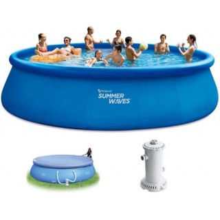Summer Waves 18ft x 48in Quick Set Above Ground Inflatable Swimming Pool with Filter Pump, Cover, and Ground Cloth