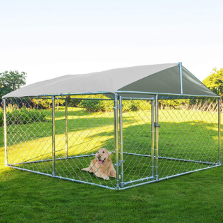 Best Outdoor Metal Dog Kennel Run House with Water Resistant Cover Roof Cage,Silver