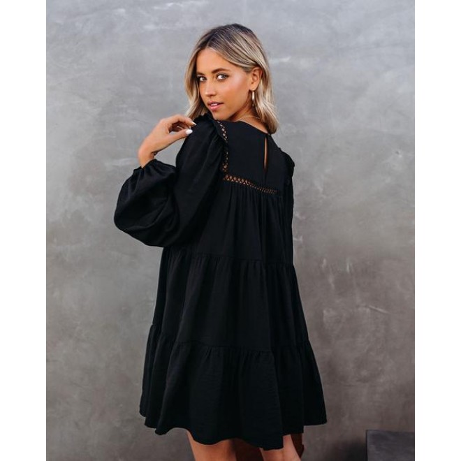 Canyon Pocketed Tiered Babydoll Dress - Black - FINAL SALE