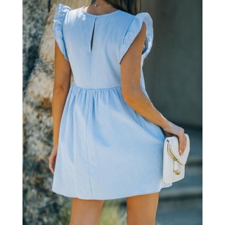 Trendsetter Cotton Pocketed Babydoll Dress - Misty Blue