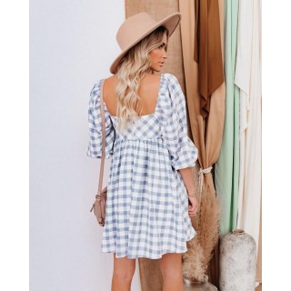 Reality Check Pocketed Babydoll Dress - Blue